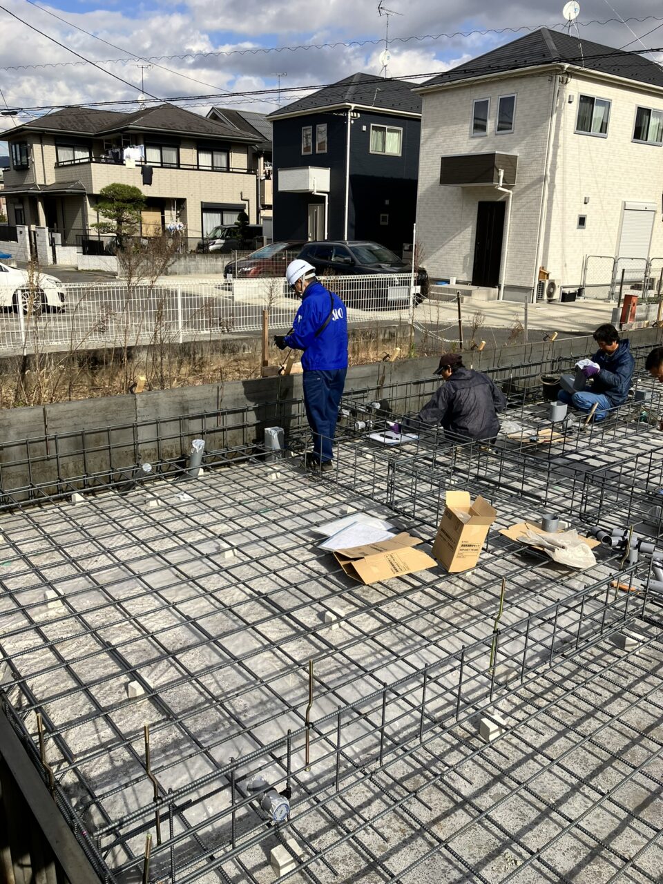配筋、躯体、防水検査を行いました。